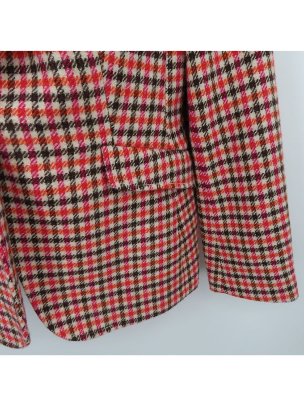 Talbots Women 8 Orange Brown Pink Houndstooth One Button Blazer Jacket Coat - Picture 3 of 10